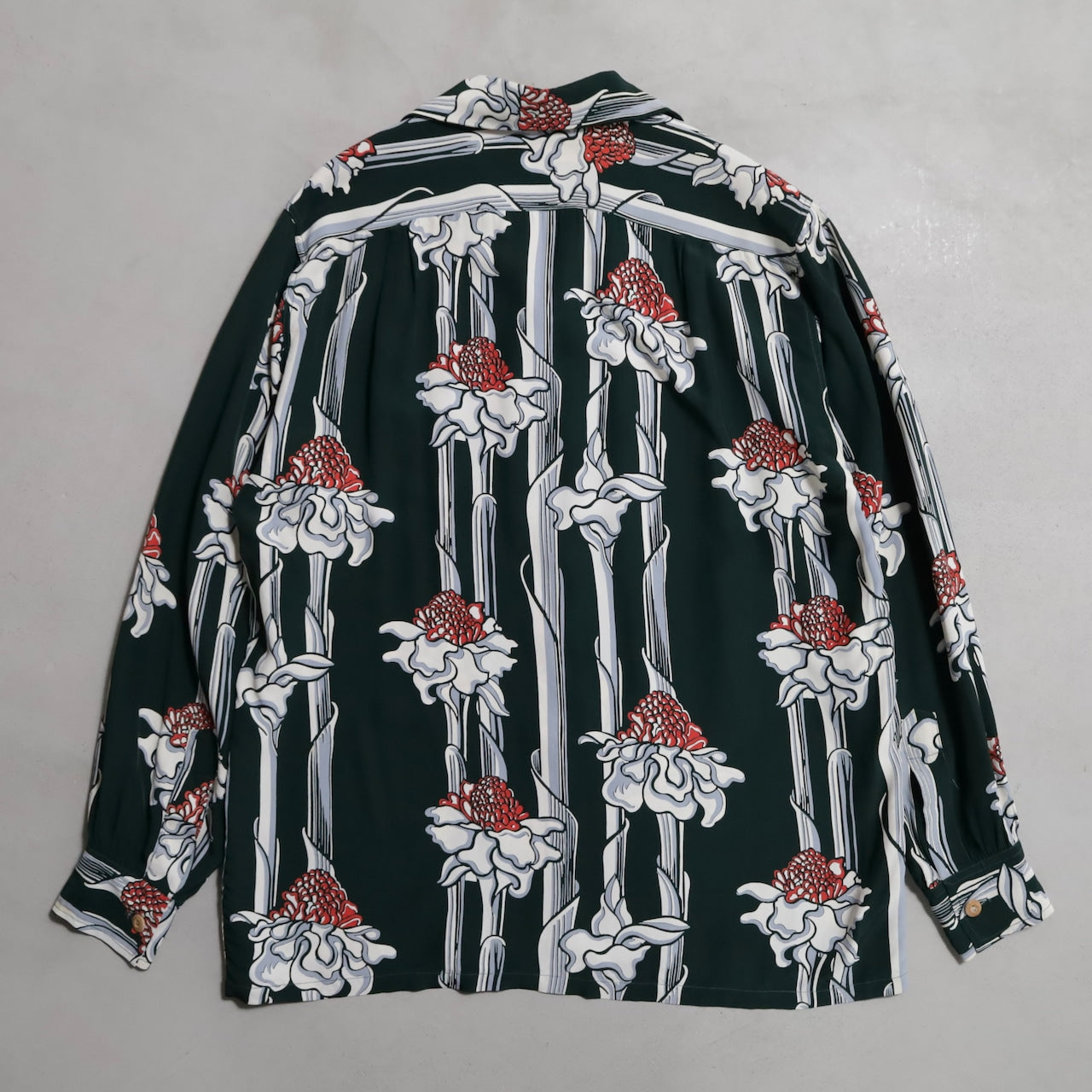 KAMEHAMEHA TORCH GINGER STRIPE PATTERN L/S HAWAIIAN SHIRT (MEDIUM/MINT CONDITION)