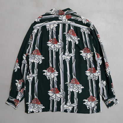 KAMEHAMEHA TORCH GINGER STRIPE PATTERN L/S HAWAIIAN SHIRT (MEDIUM/MINT CONDITION)
