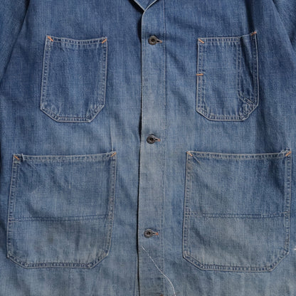 WW2 STANDARD OVERALL DENIM COVERALL (BIG SIZE/4-POCKET/GOOD USED CONDITION)