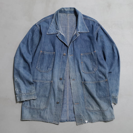 WW2 STANDARD OVERALL DENIM COVERALL (BIG SIZE/4-POCKET/GOOD USED CONDITION)