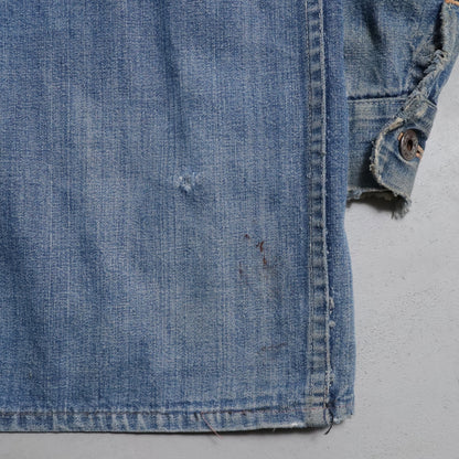 WW2 STANDARD OVERALL DENIM COVERALL (BIG SIZE/4-POCKET/GOOD USED CONDITION)