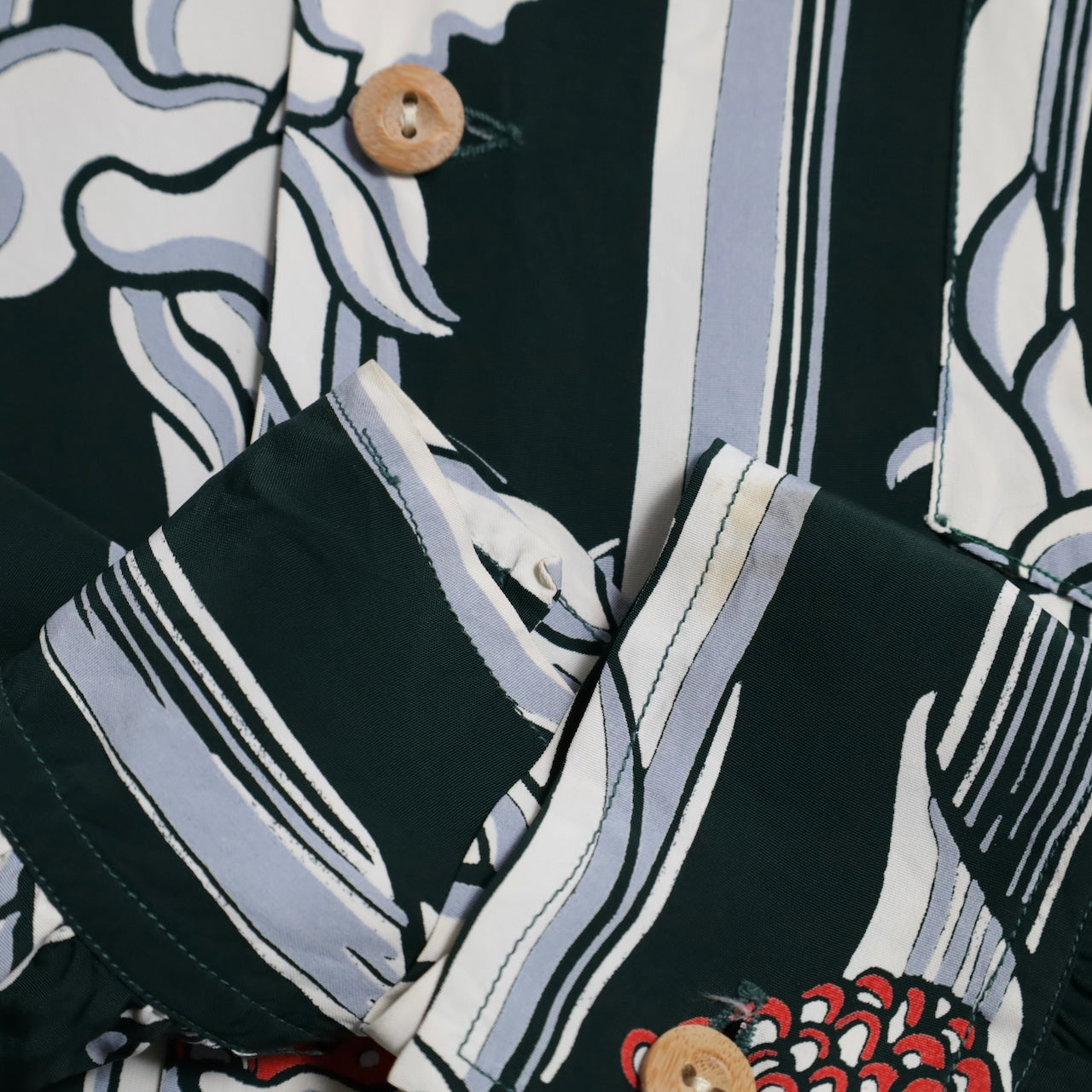 KAMEHAMEHA TORCH GINGER STRIPE PATTERN L/S HAWAIIAN SHIRT (MEDIUM/MINT CONDITION)