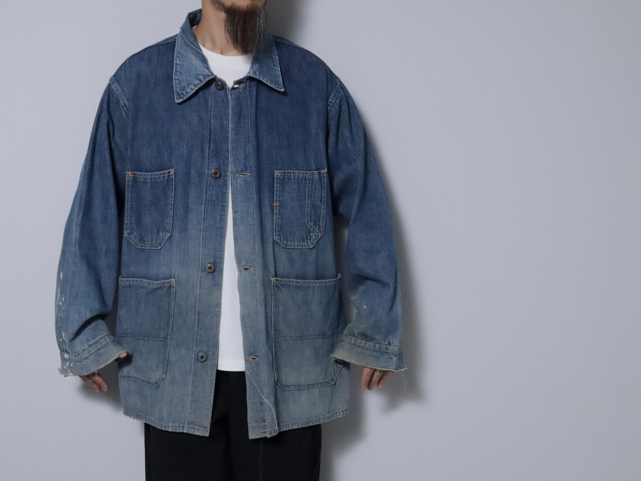 WW2 STANDARD OVERALL DENIM COVERALL (BIG SIZE/4-POCKET/GOOD USED CONDITION)
