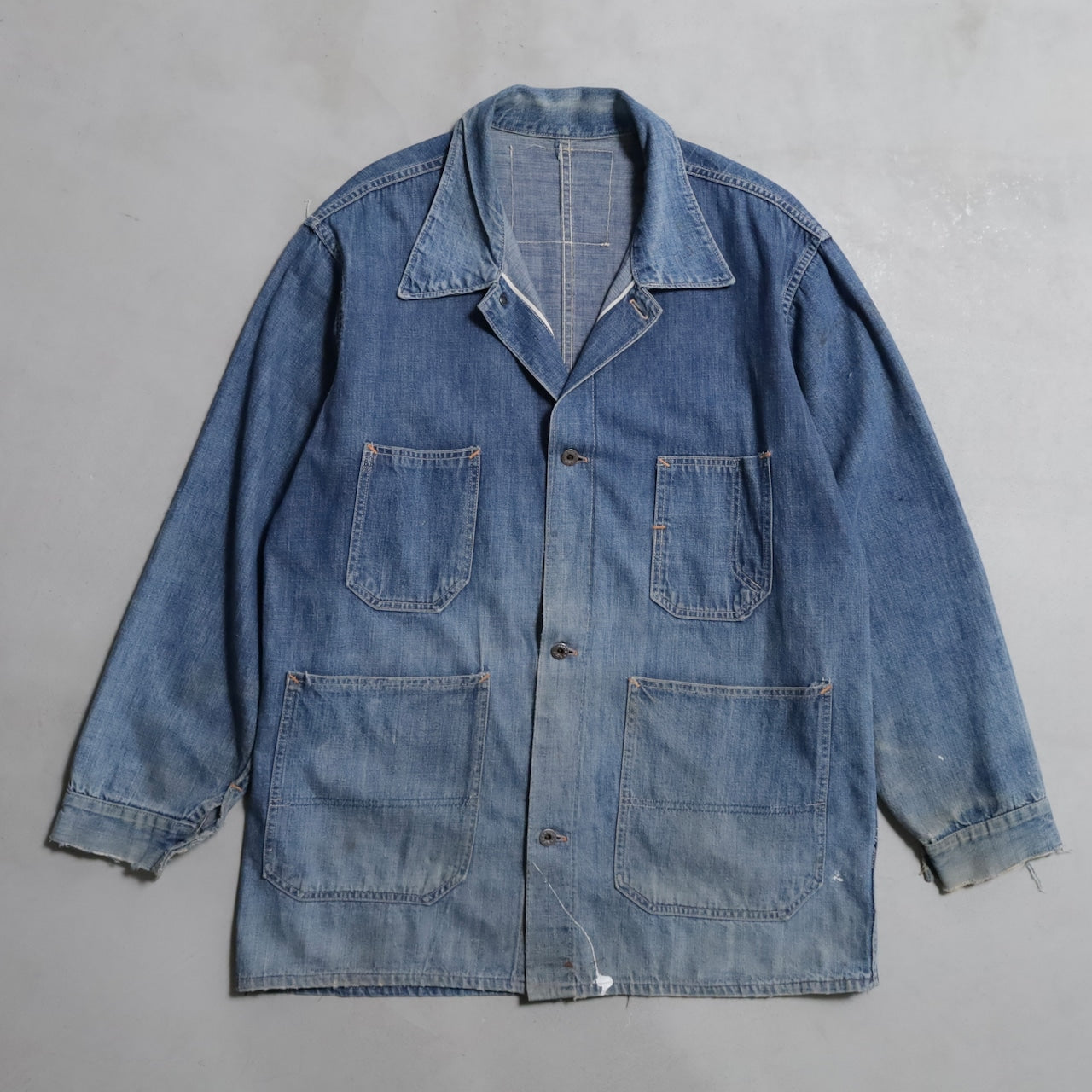 WW2 STANDARD OVERALL DENIM COVERALL (BIG SIZE/4-POCKET/GOOD USED CONDITION)