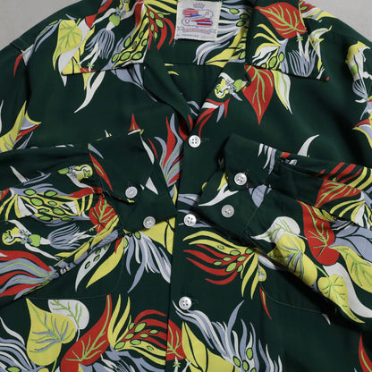 DUKE KAHANAMOKU "SACRED GARDEN" L/S HAWAIIAN SHIRT (MEDIUM/MINT CONDITION)