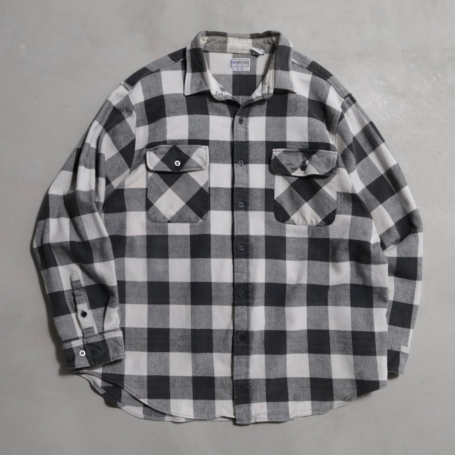 FIVEBROTHER BLACK×WHITE PLAID HEAVY FLANNEL SHIRT (XXLARGE-TALL/GOOD CONDITION)