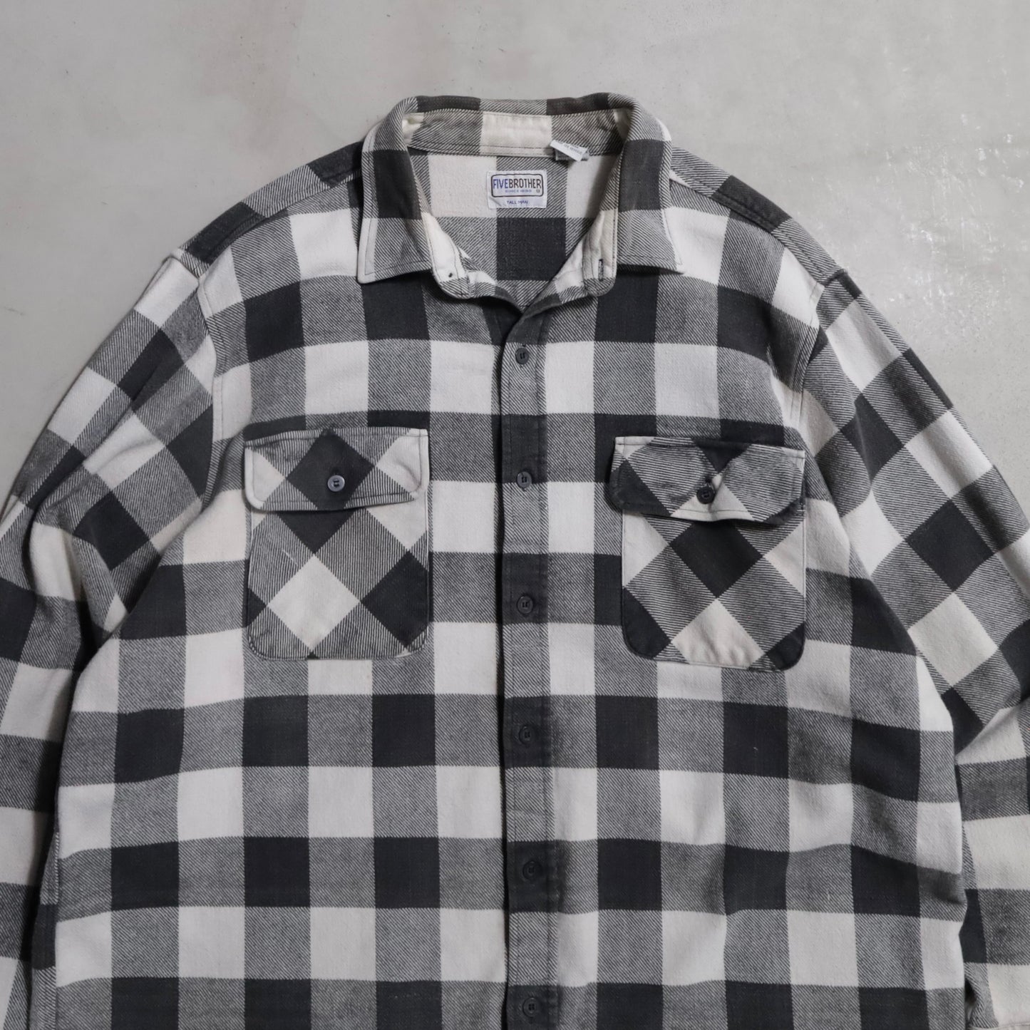 FIVEBROTHER BLACK×WHITE PLAID HEAVY FLANNEL SHIRT (XXLARGE-TALL/GOOD CONDITION)