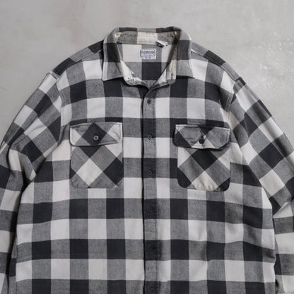 FIVEBROTHER BLACK×WHITE PLAID HEAVY FLANNEL SHIRT (XXLARGE-TALL/GOOD CONDITION)