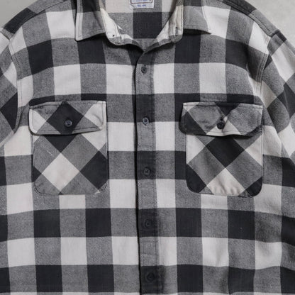 FIVEBROTHER BLACK×WHITE PLAID HEAVY FLANNEL SHIRT (XXLARGE-TALL/GOOD CONDITION)