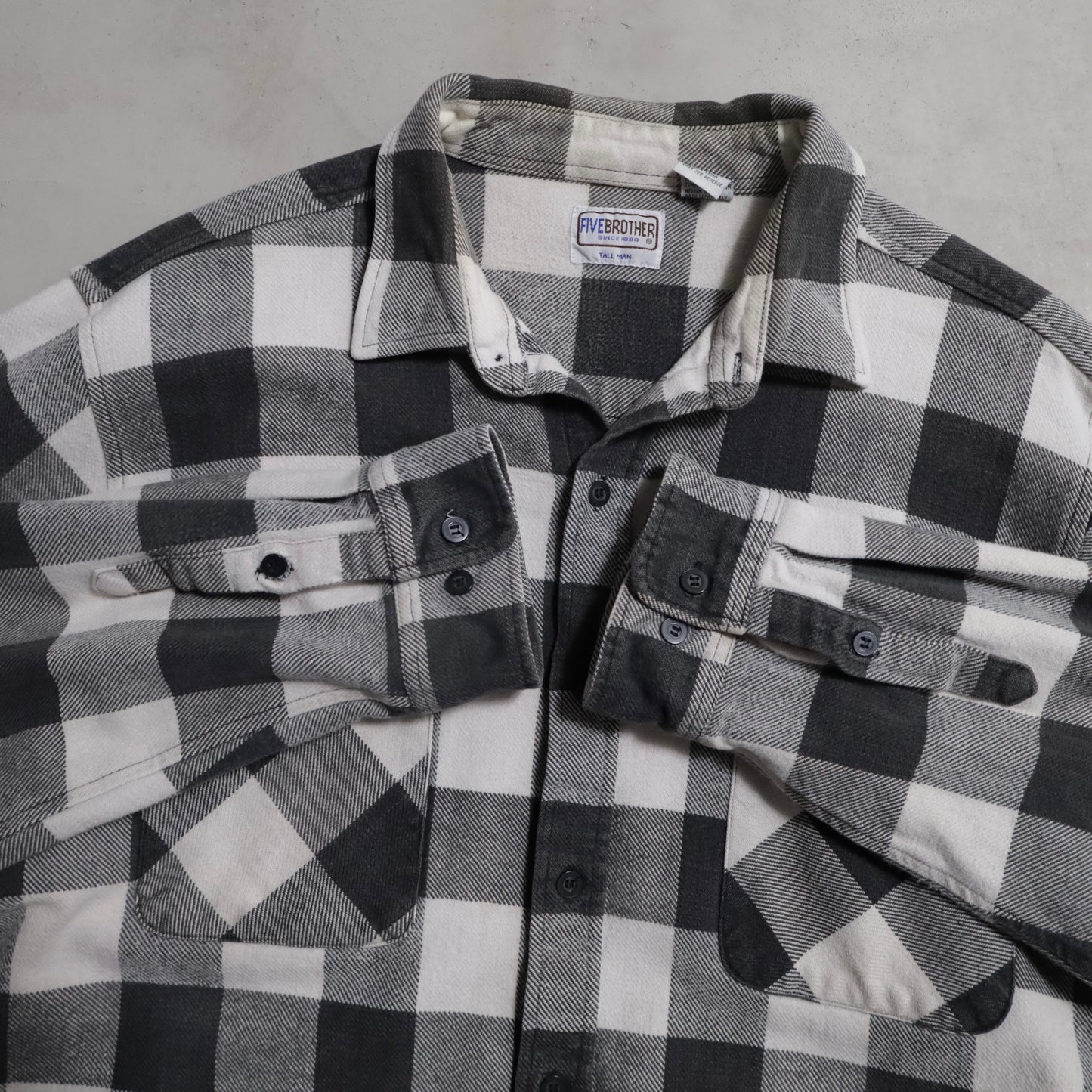 FIVEBROTHER BLACK×WHITE PLAID HEAVY FLANNEL SHIRT (XXLARGE-TALL/GOOD CONDITION)