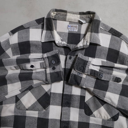 FIVEBROTHER BLACK×WHITE PLAID HEAVY FLANNEL SHIRT (XXLARGE-TALL/GOOD CONDITION)