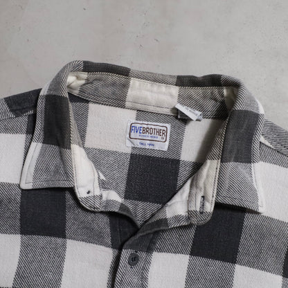 FIVEBROTHER BLACK×WHITE PLAID HEAVY FLANNEL SHIRT (XXLARGE-TALL/GOOD CONDITION)