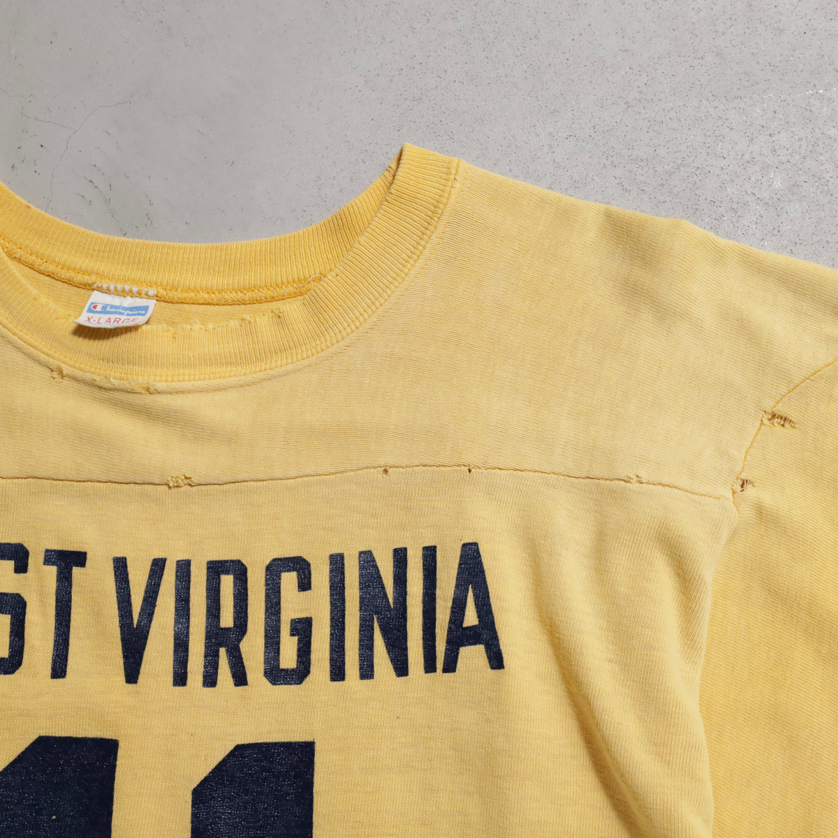 CHAMPION "WEST VIRGINIA" FOOTBALL T-SHIRT (XLARGE/GOOD USED CONDITION)
