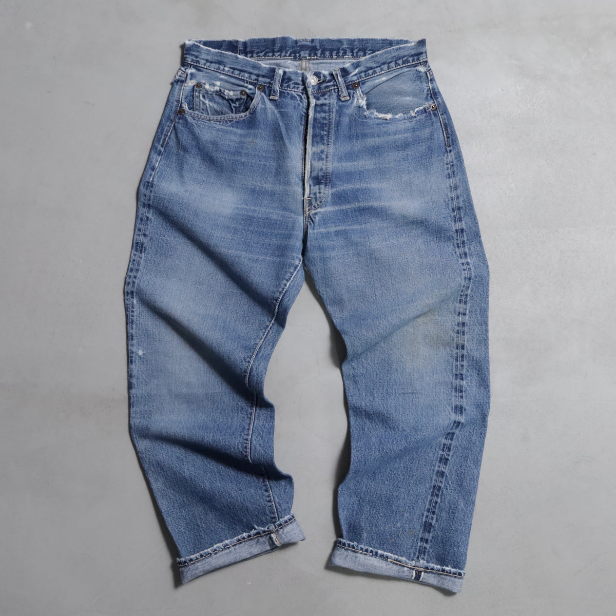 LEVI'S 501 BIGE DENIM PANTS (EARLY MODEL/GOOD FADE/USED CONDITION)