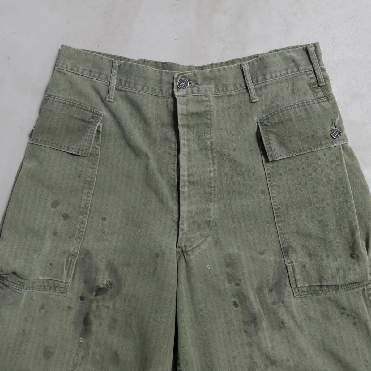 WWII U.S.ARMY M-43 HBT TROUSERS WITH "PW STENCIL" (W32L29/GOOD USED CONDITION)
