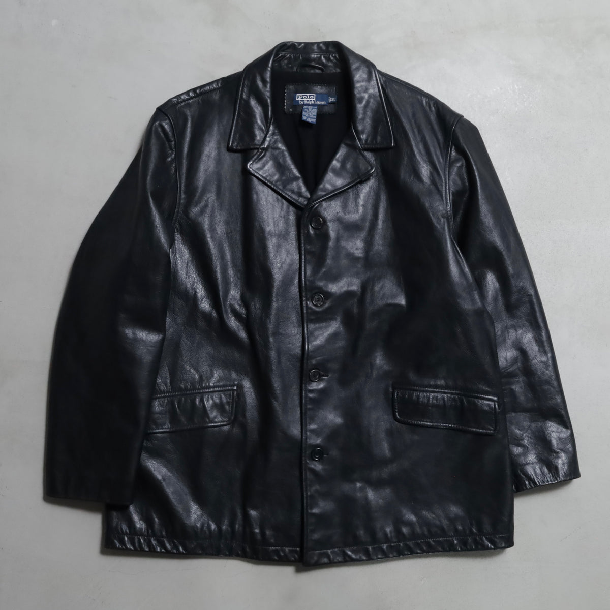 POLO BY RALPH LAUREN BLACK LEATHER CAR COAT (XLARGE/GOOD CONDITION)
