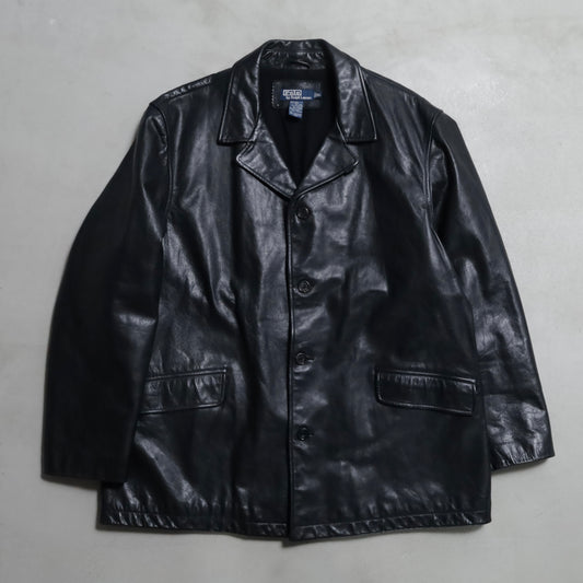 POLO BY RALPH LAUREN BLACK LEATHER CAR COAT (XLARGE/GOOD CONDITION)