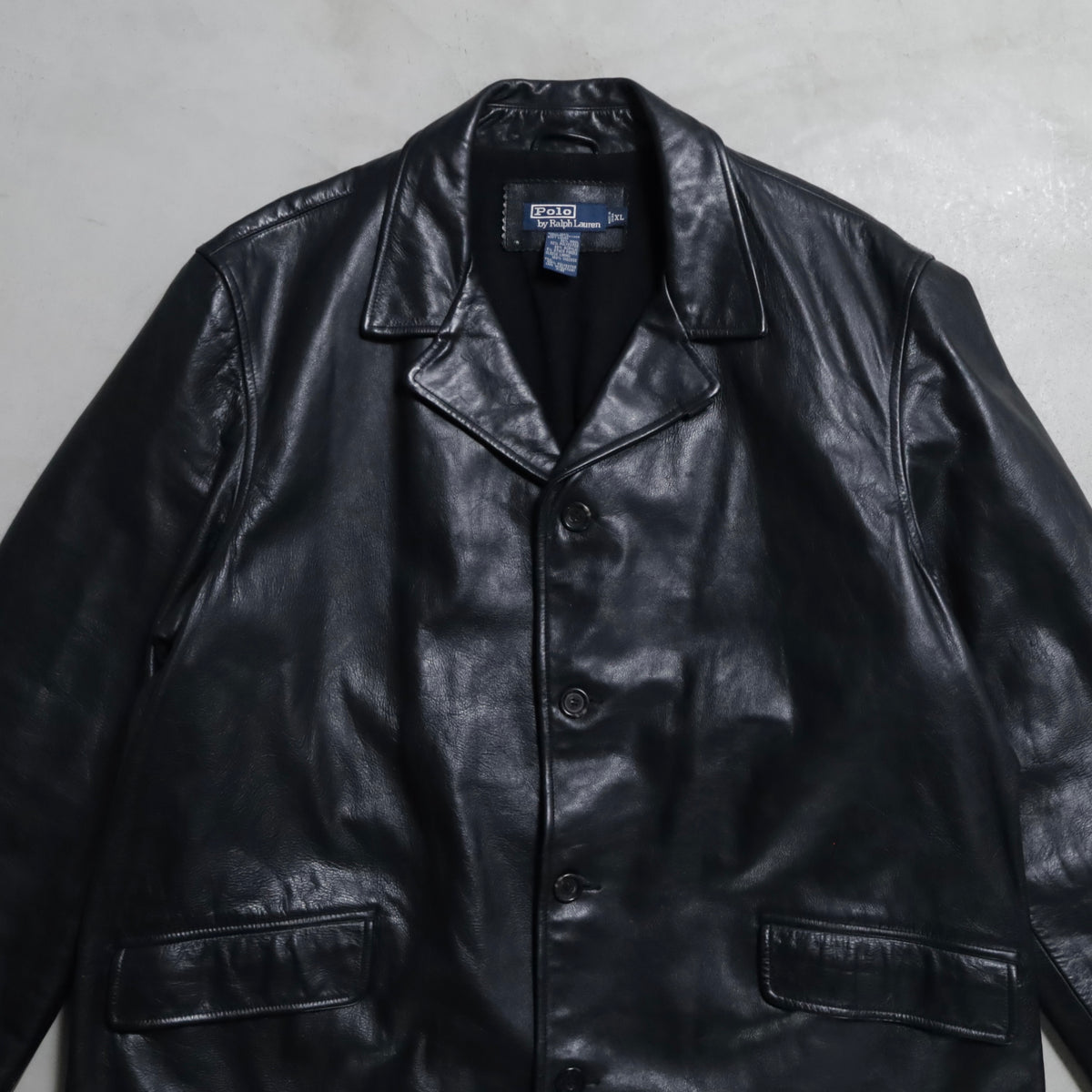 POLO BY RALPH LAUREN BLACK LEATHER CAR COAT (XLARGE/GOOD CONDITION)