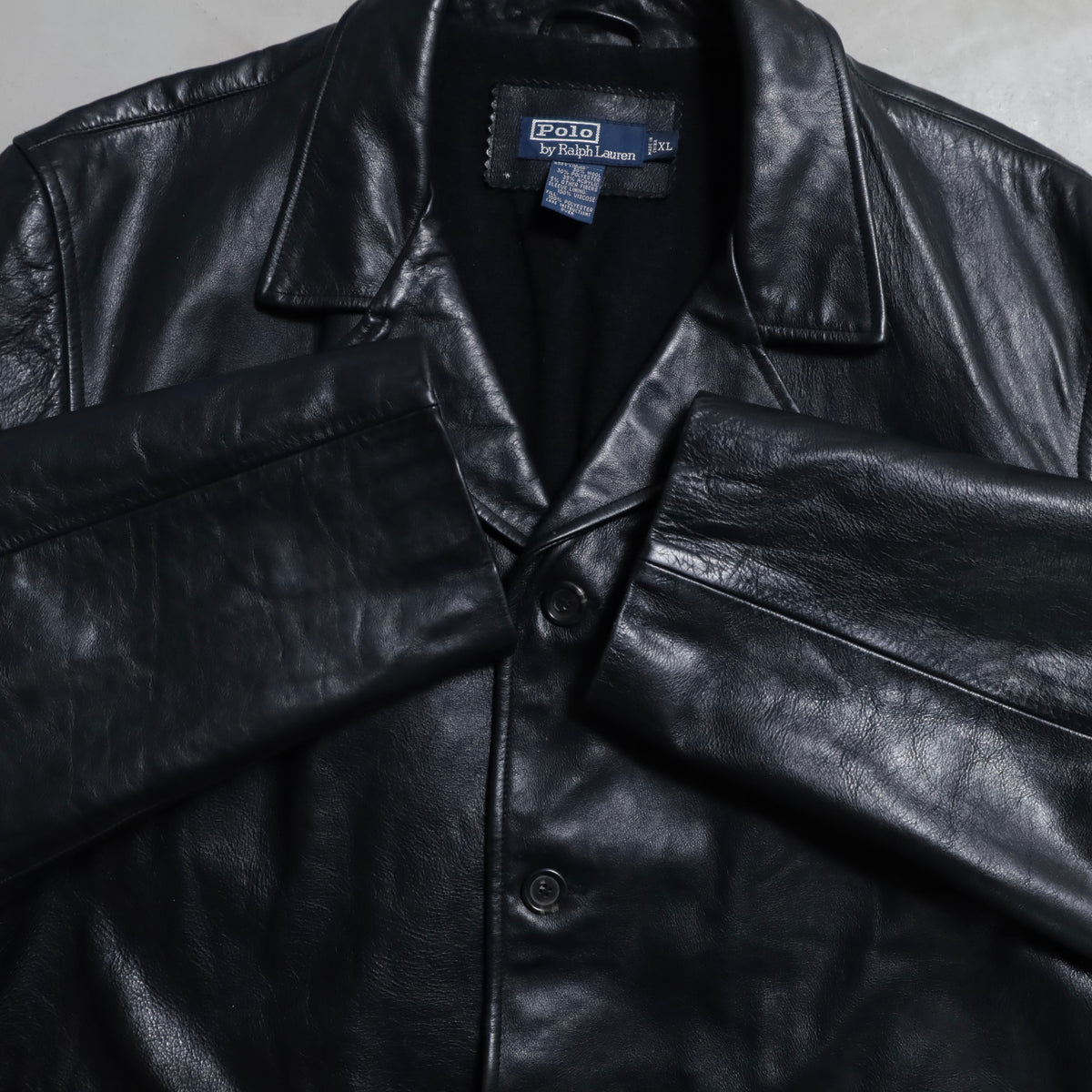 POLO BY RALPH LAUREN BLACK LEATHER CAR COAT (XLARGE/GOOD CONDITION)