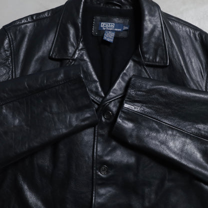 POLO BY RALPH LAUREN BLACK LEATHER CAR COAT (XLARGE/GOOD CONDITION)