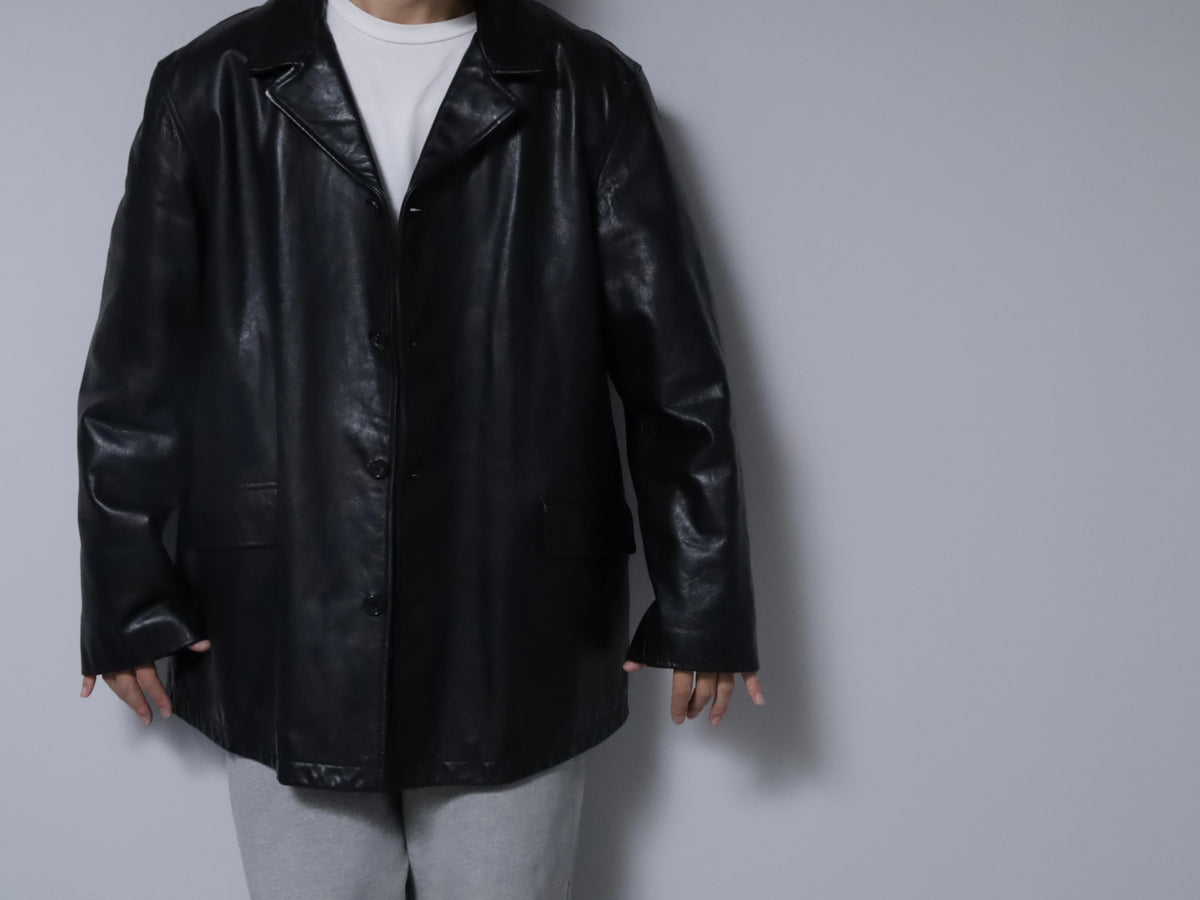 POLO BY RALPH LAUREN BLACK LEATHER CAR COAT (XLARGE/GOOD CONDITION)