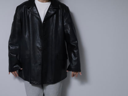 POLO BY RALPH LAUREN BLACK LEATHER CAR COAT (XLARGE/GOOD CONDITION)