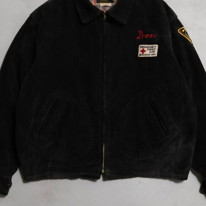 BLACK CORDUROY FIRE DEPARTMENT PATCH JACKET (BIG SIZE/GOOD CONDITION)