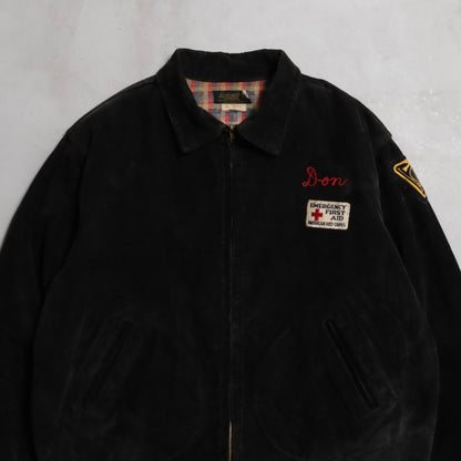 BLACK CORDUROY FIRE DEPARTMENT PATCH JACKET (BIG SIZE/GOOD CONDITION)