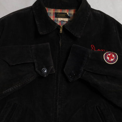 BLACK CORDUROY FIRE DEPARTMENT PATCH JACKET (BIG SIZE/GOOD CONDITION)