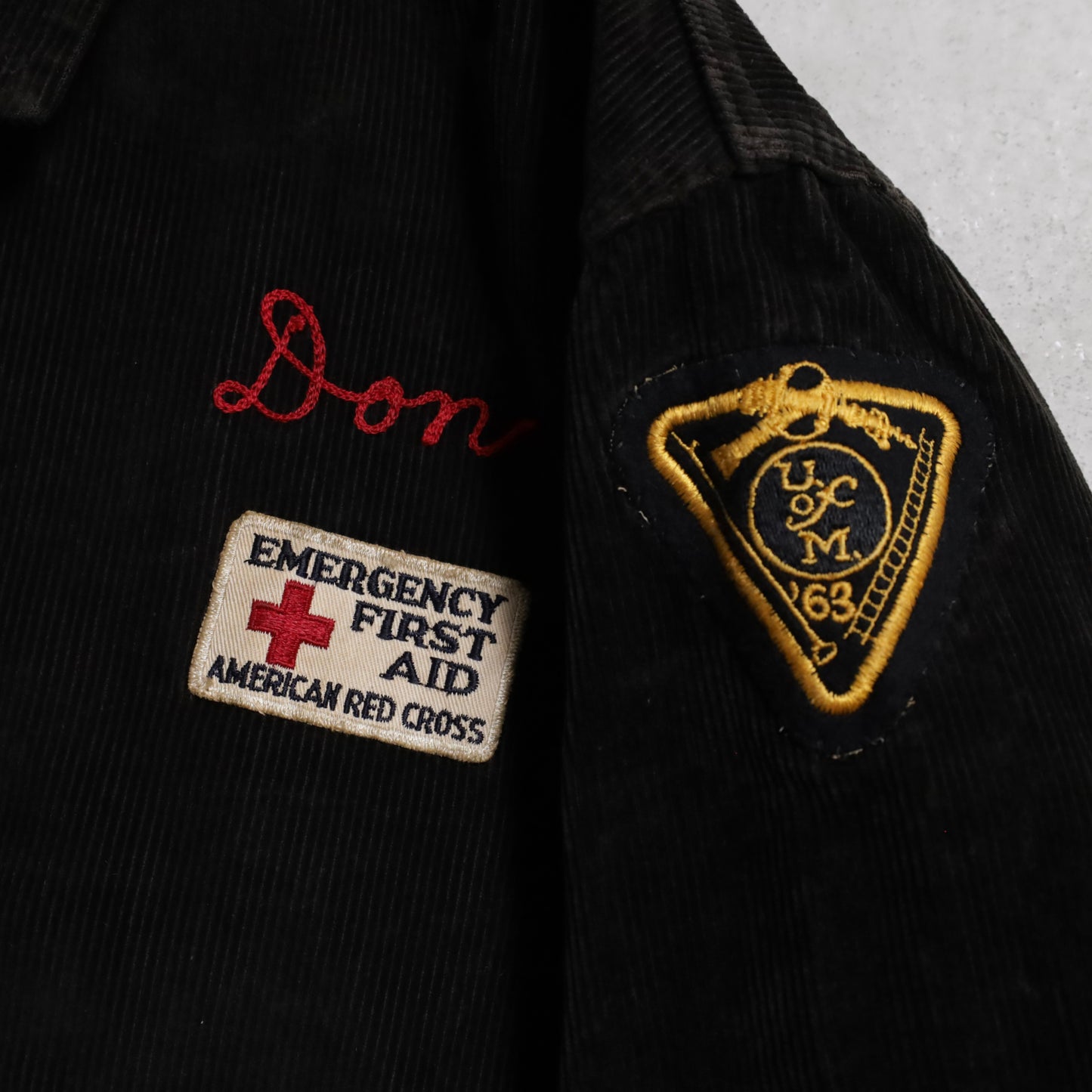 BLACK CORDUROY FIRE DEPARTMENT PATCH JACKET (BIG SIZE/GOOD CONDITION)