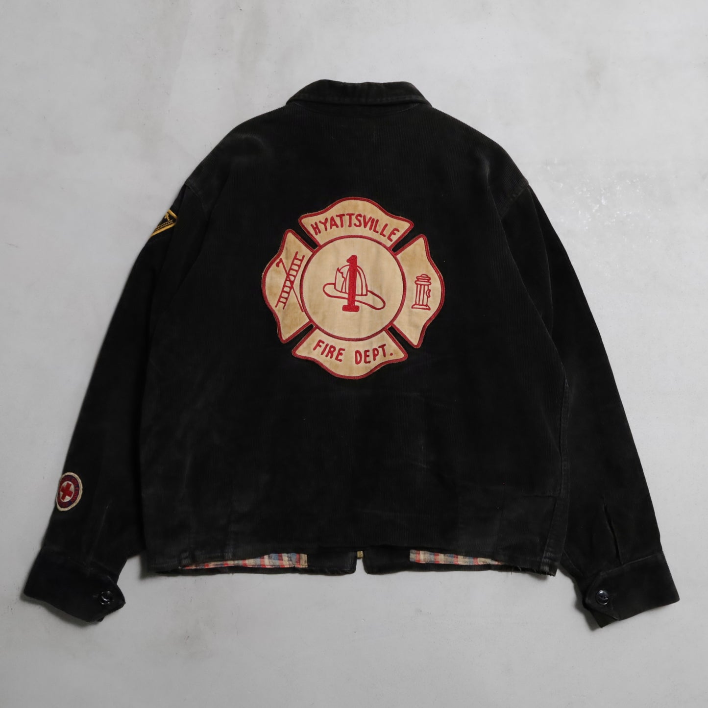 BLACK CORDUROY FIRE DEPARTMENT PATCH JACKET (BIG SIZE/GOOD CONDITION)