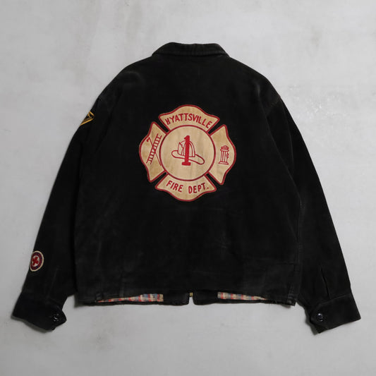 BLACK CORDUROY FIRE DEPARTMENT PATCH JACKET (BIG SIZE/GOOD CONDITION)