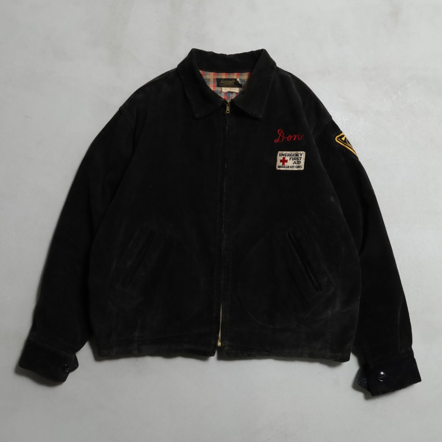 BLACK CORDUROY FIRE DEPARTMENT PATCH JACKET (BIG SIZE/GOOD CONDITION)