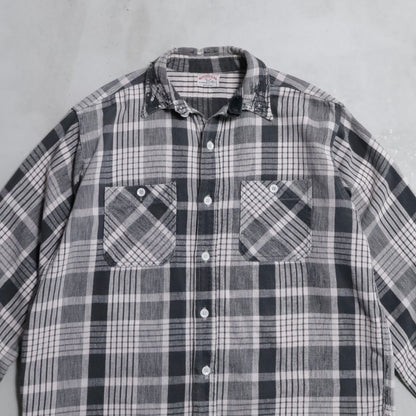 WINTER KING BLACK×WHITE PLAID COTTON FLANNEL SHIRT (GOOD USED CONDITION/BIG SIZE)