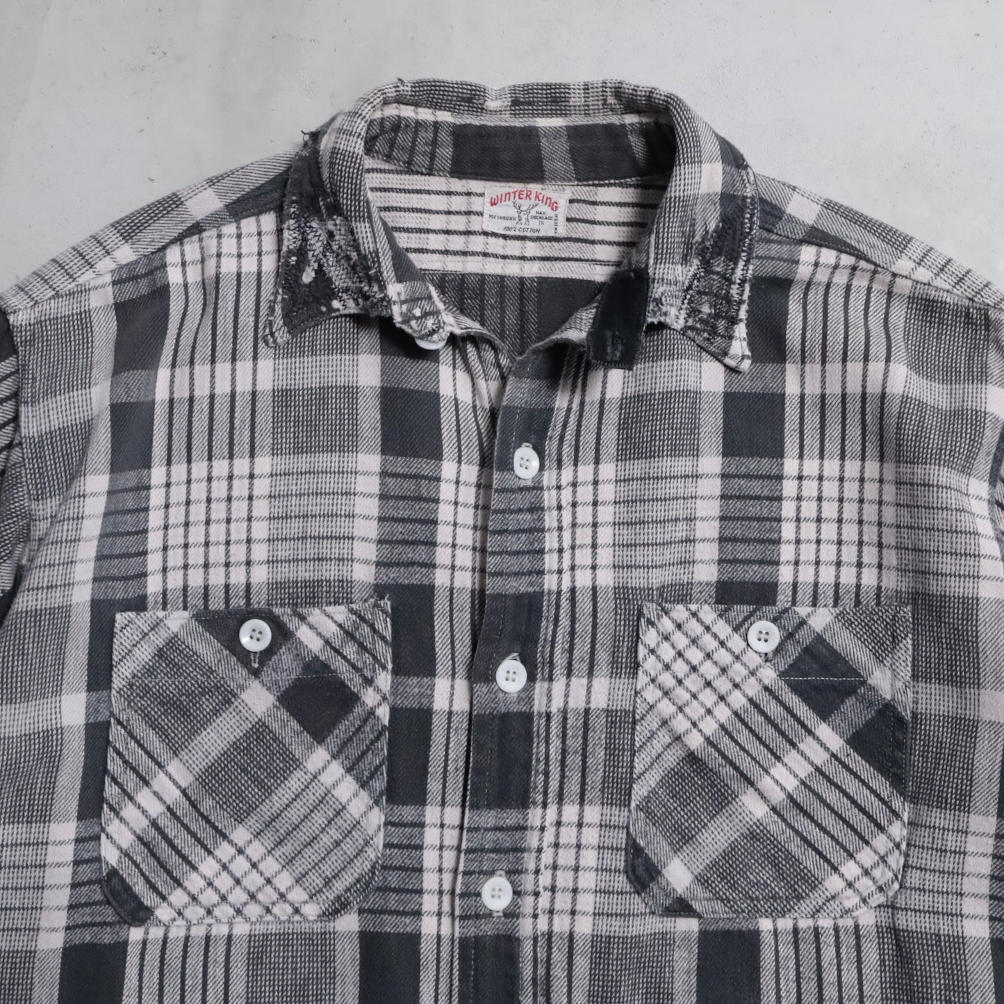 WINTER KING BLACK×WHITE PLAID COTTON FLANNEL SHIRT (GOOD USED CONDITION/BIG SIZE)