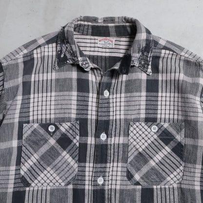 WINTER KING BLACK×WHITE PLAID COTTON FLANNEL SHIRT (GOOD USED CONDITION/BIG SIZE)