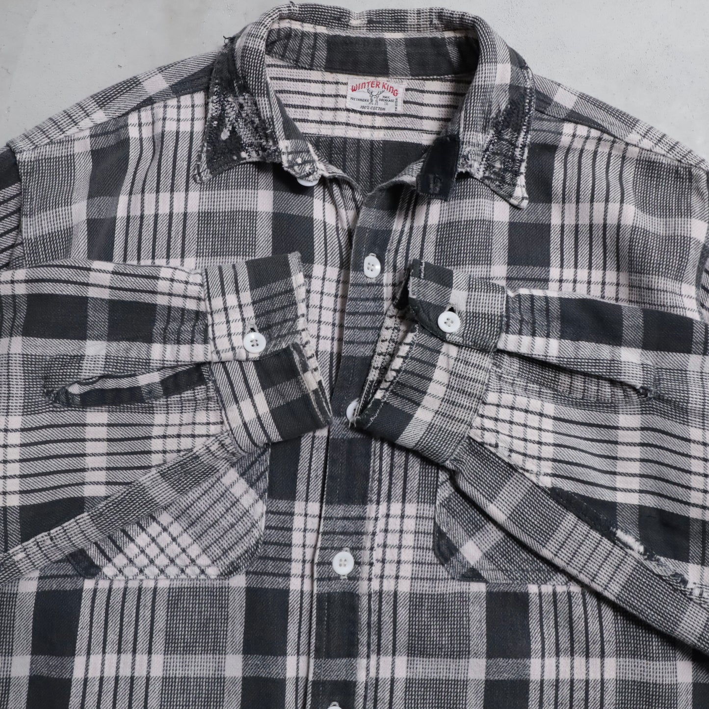 WINTER KING BLACK×WHITE PLAID COTTON FLANNEL SHIRT (GOOD USED CONDITION/BIG SIZE)