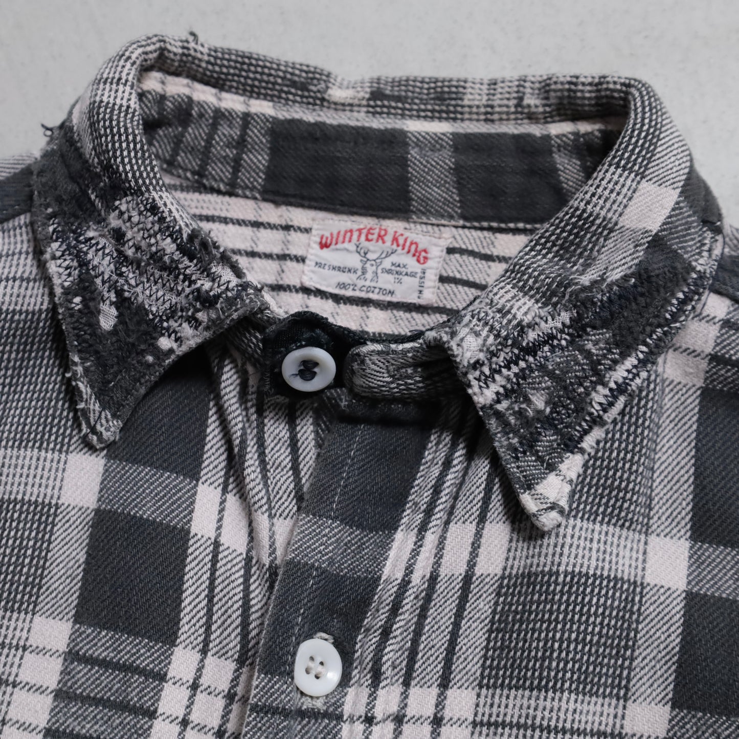 WINTER KING BLACK×WHITE PLAID COTTON FLANNEL SHIRT (GOOD USED CONDITION/BIG SIZE)