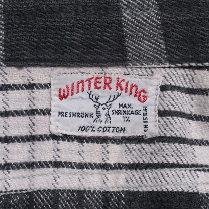 WINTER KING BLACK×WHITE PLAID COTTON FLANNEL SHIRT (GOOD USED CONDITION/BIG SIZE)