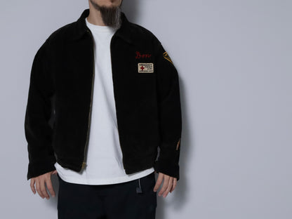 BLACK CORDUROY FIRE DEPARTMENT PATCH JACKET (BIG SIZE/GOOD CONDITION)