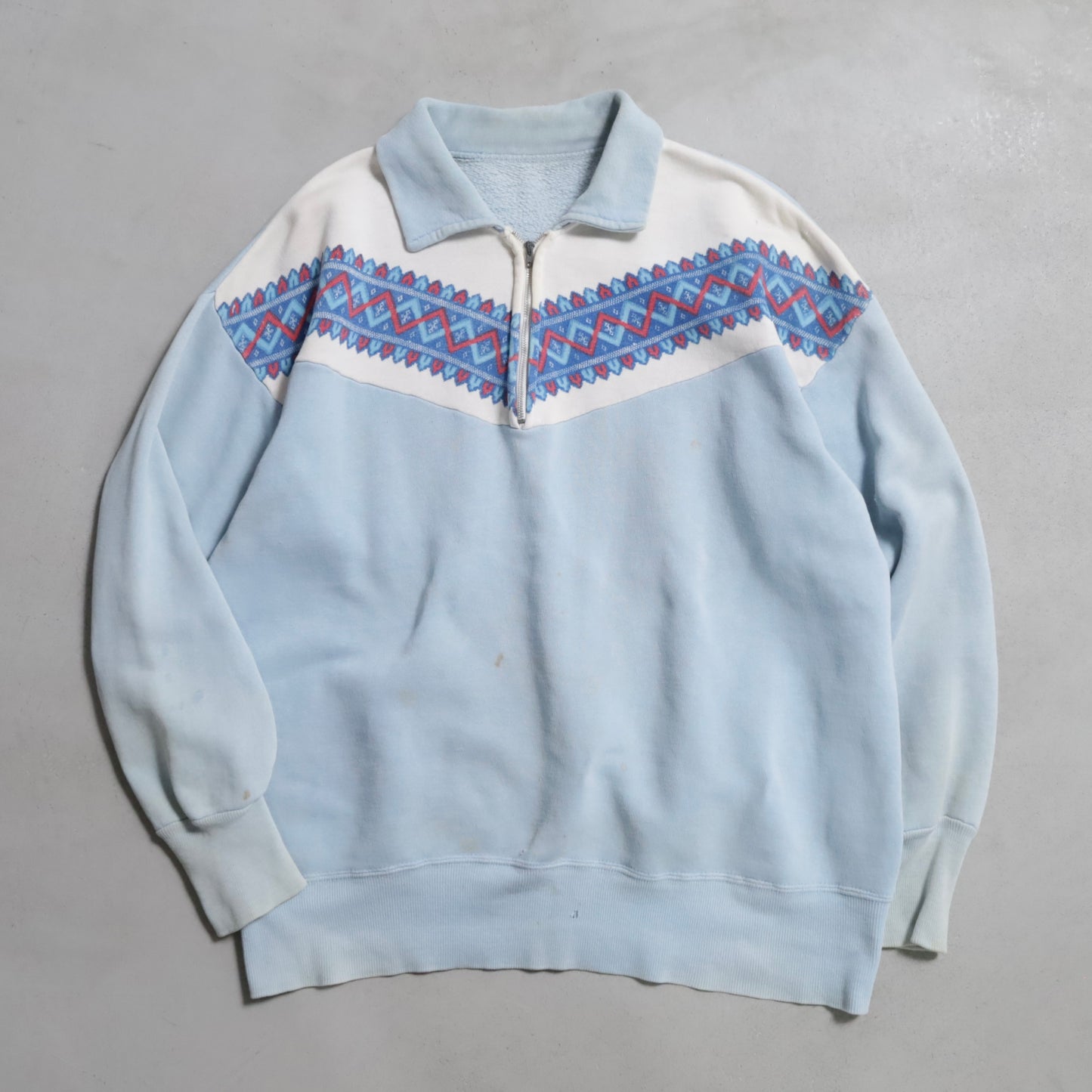 SNOW PATTERN HALF-ZIP SWEAT SHIRT (BIG SIZE/GOOD USED CONDITION)