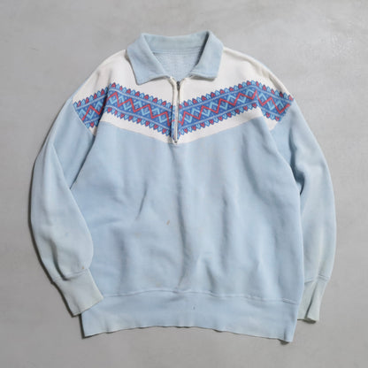 SNOW PATTERN HALF-ZIP SWEAT SHIRT (BIG SIZE/GOOD USED CONDITION)