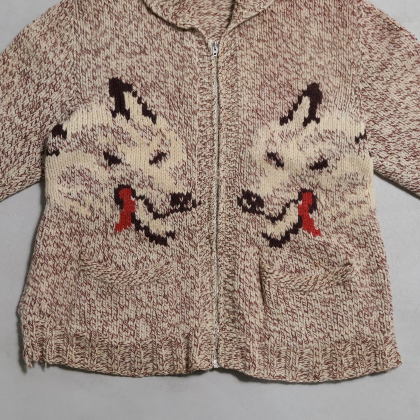 WOLF PATTERN COWICHAN SWEATER (MIX COLOR/BIG SIZE/GOOD CONDITION)