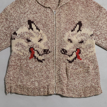 WOLF PATTERN COWICHAN SWEATER (MIX COLOR/BIG SIZE/GOOD CONDITION)