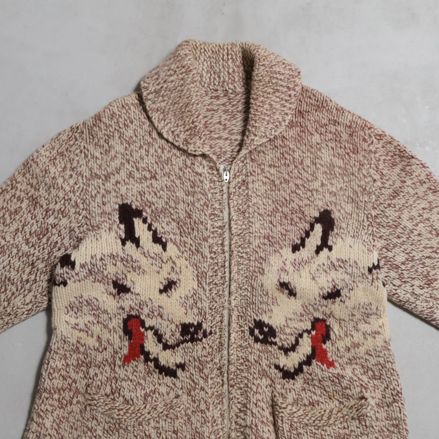 WOLF PATTERN COWICHAN SWEATER (MIX COLOR/BIG SIZE/GOOD CONDITION)