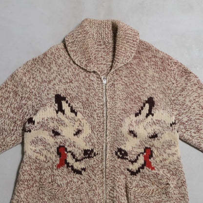 WOLF PATTERN COWICHAN SWEATER (MIX COLOR/BIG SIZE/GOOD CONDITION)