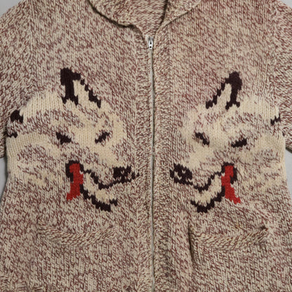 WOLF PATTERN COWICHAN SWEATER (MIX COLOR/BIG SIZE/GOOD CONDITION)