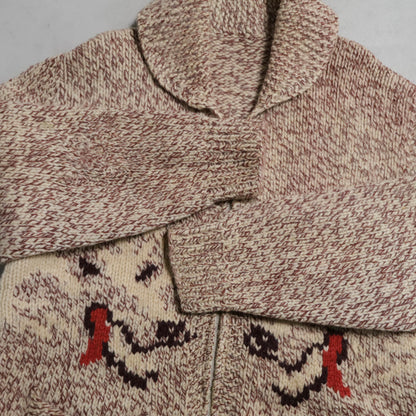WOLF PATTERN COWICHAN SWEATER (MIX COLOR/BIG SIZE/GOOD CONDITION)