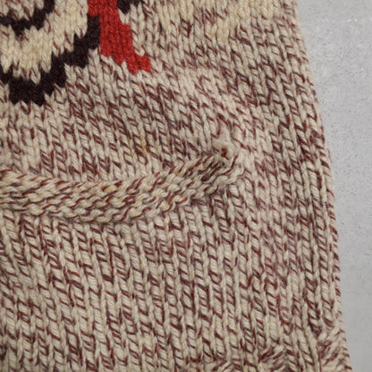 WOLF PATTERN COWICHAN SWEATER (MIX COLOR/BIG SIZE/GOOD CONDITION)