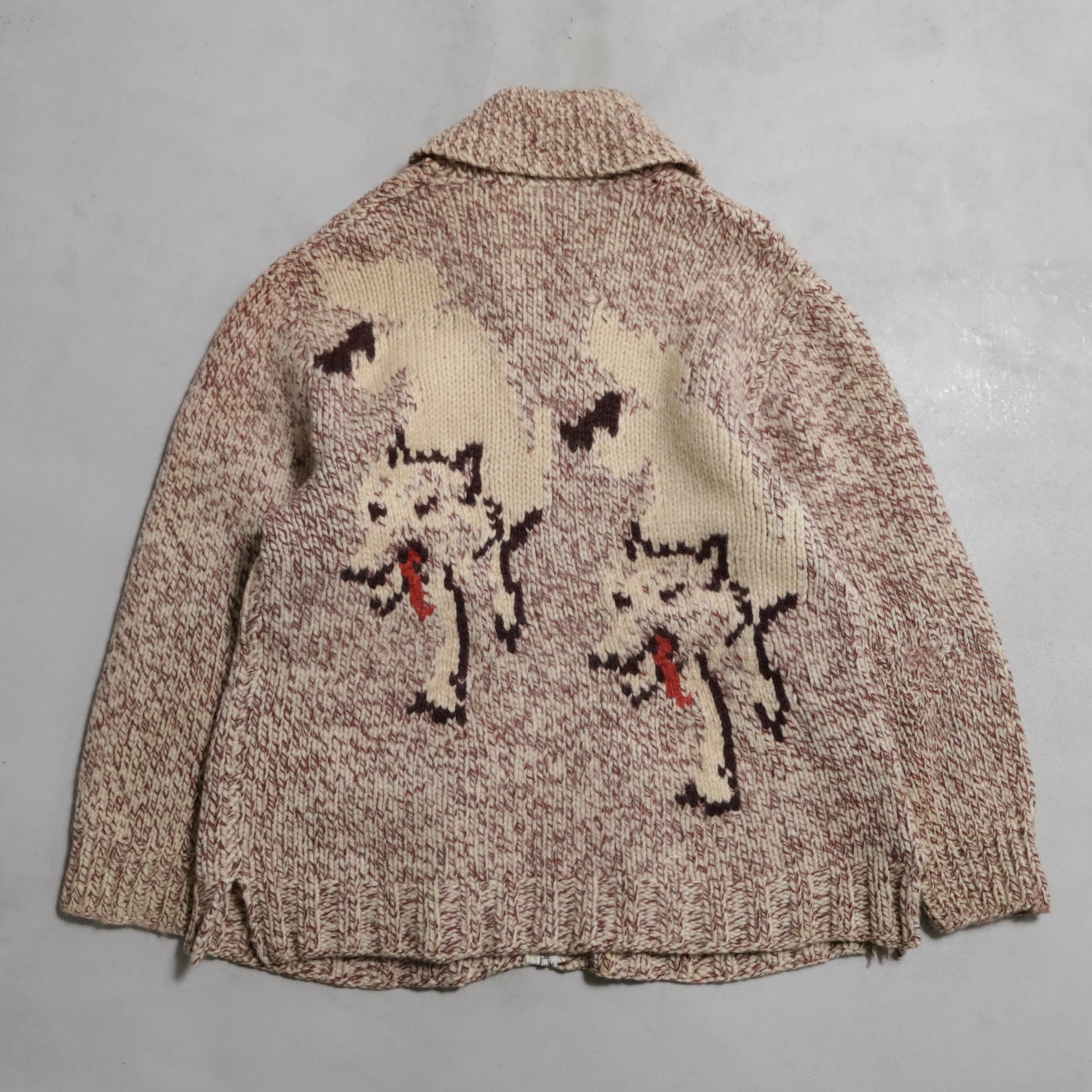 WOLF PATTERN COWICHAN SWEATER (MIX COLOR/BIG SIZE/GOOD CONDITION)